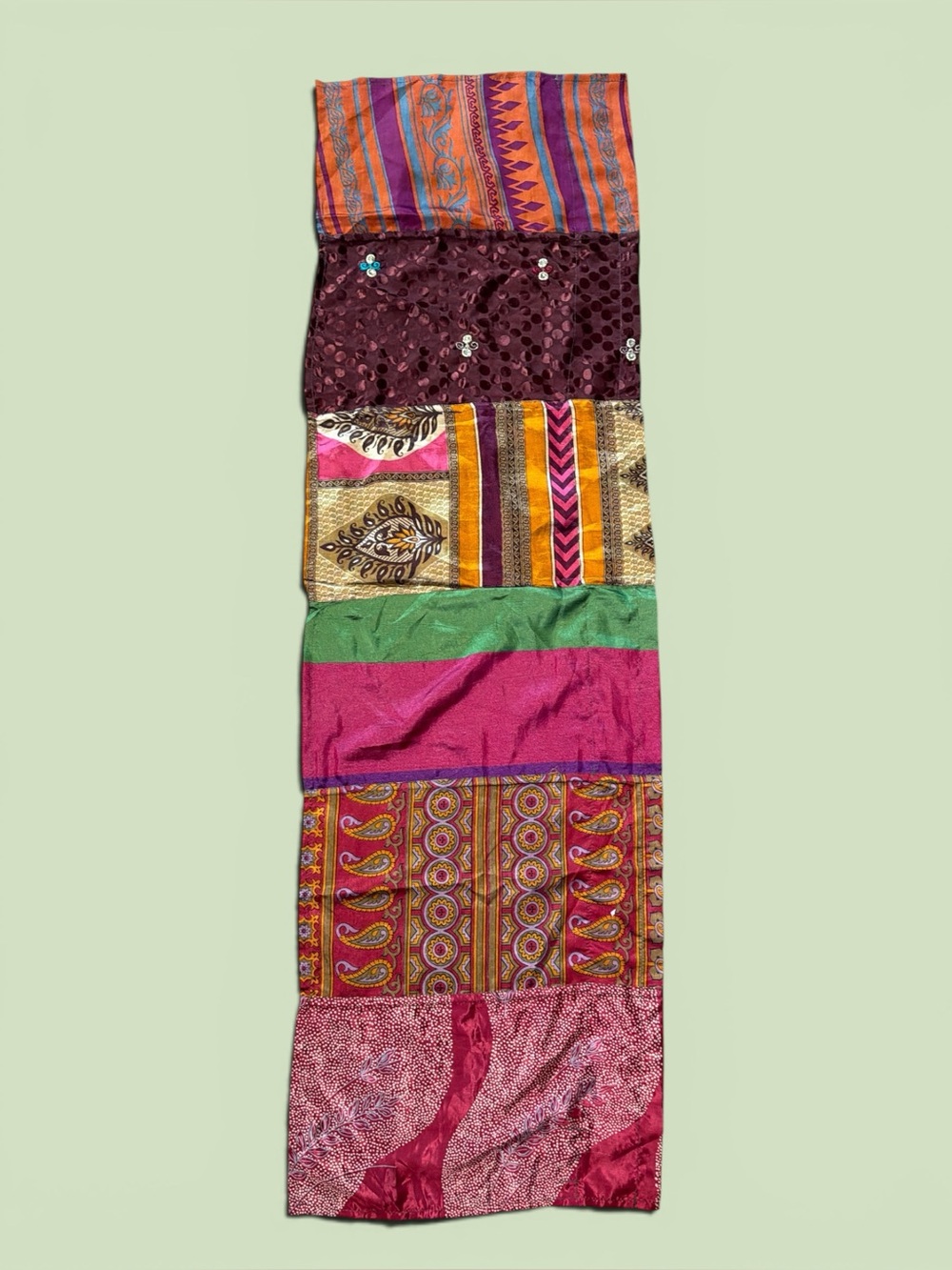 Bohemian Patchwork Wrap Scarf in Pink, Green, Gold and Purple Mexicali Blues